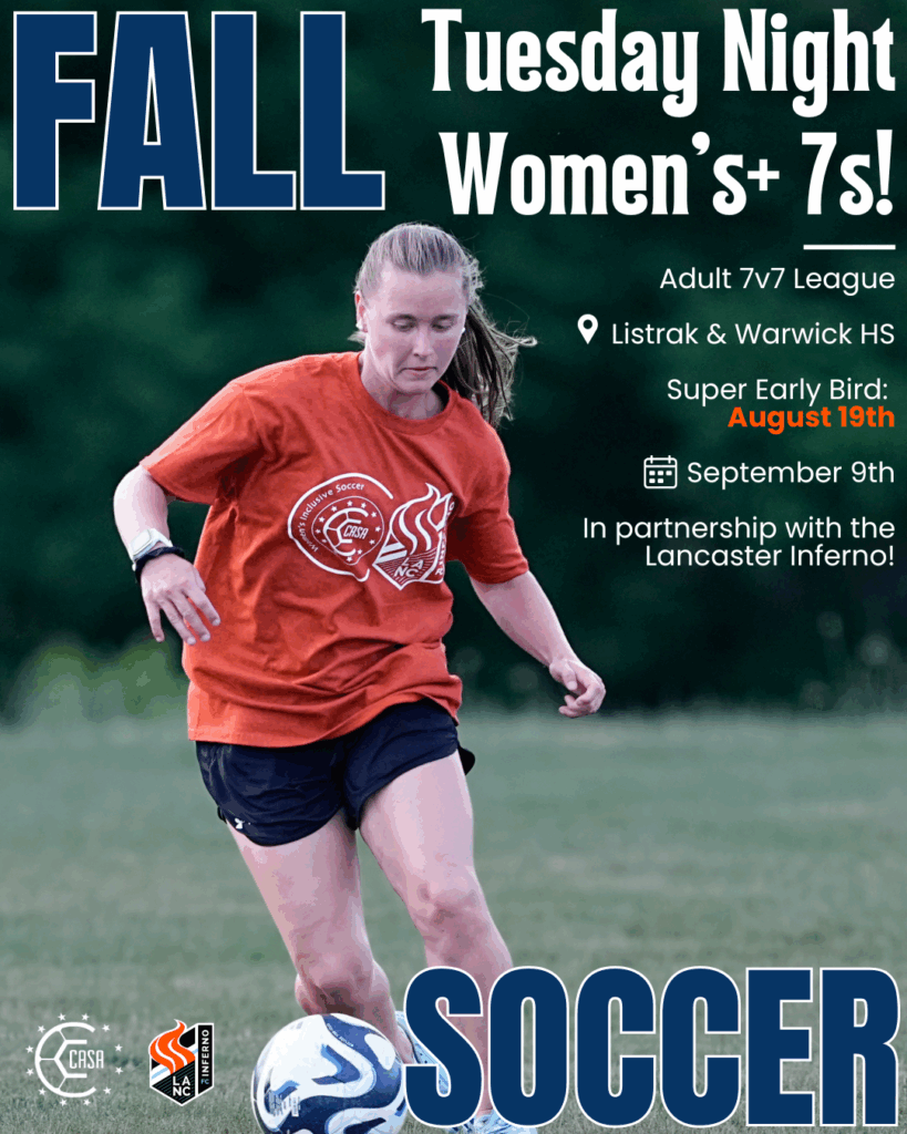 Lancaster Inferno FC girls soccer club Lititz PA Pennsylvania women's soccer Casa Soccer Leagues Inferno Women's Soccer League 7v7