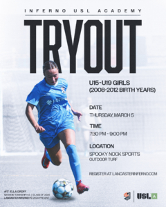 Lancaster Inferno USL W League Women's Soccer Lancaster PA Pennsylvania Girls Soccer Academy Professional Women's Soccer Pre-professional Pro Soccer Inferno USL Academy Tryout Academy League