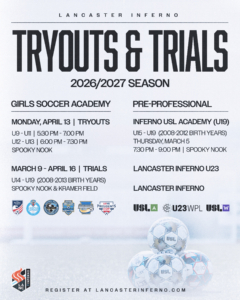 Lancaster Inferno USL W League Women's Soccer Lancaster PA Pennsylvania Girls Soccer Academy Professional Women's Soccer Pre-professional Pro Soccer Inferno USL Academy Tryout Academy League