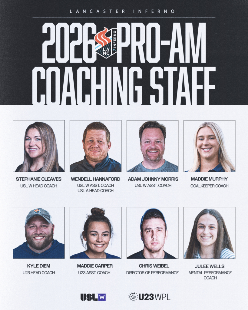 Lancaster Inferno USL W League Lancaster PA Pennsylvania Girls Academy USL Academy Top Soccer Club in PA Pro-Am Soccer Coaching Staff Announcement Stephanie Cleaves Wendell Hannaford Adam Johnny Morris Kyle Diem Maddie Carper Maddie Murphy Chris Weibel Julee Wells