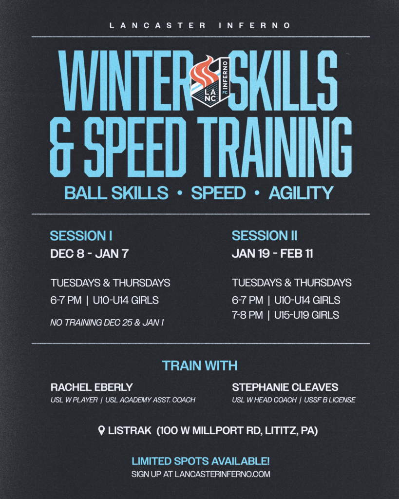 Lancaster Inferno women's soccer pro-am pre-professional women's soccer lancaster pennsylvania girls soccer academy Lancaster PA girls soccer USL W League USL Academy Central PA Winter Skills Speed and Agility Training Rachel Eberly Stephanie Cleaves